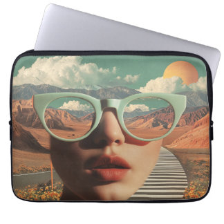 Housse Pour Ordinateur Portable Portrait surréaliste avec des lunettes reflétant l