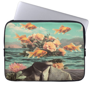 Housse Pour Ordinateur Portable Portrait surréaliste avec fleurs de poisson rouge 