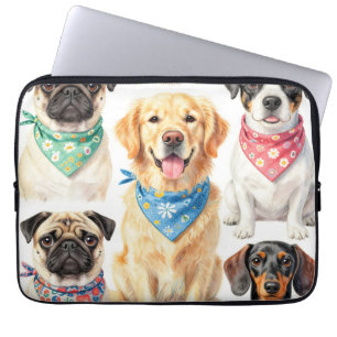 Housse Pour Ordinateur Portable Portraits de chiots mignons en bandana en collage