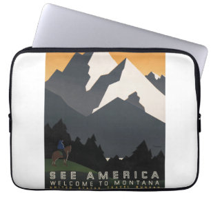 Housse Pour Ordinateur Portable Poster vintage Promouvoir Les Voyages Au Montana.