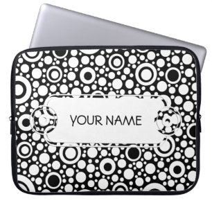 Housse Pour Ordinateur Portable Pots et cercles noirs Grille + votre dos. & texte