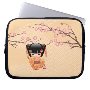 Housse Pour Ordinateur Portable Poupée Ume Kokeshi - Japonaise Pêche Geisha Girl