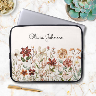 Housse Pour Ordinateur Portable Prairie de fleurs sauvages vintage aquarelle perso