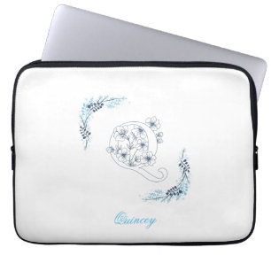 Housse Pour Ordinateur Portable Premier "Q" Monogramme bleu Calme Floral