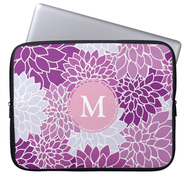Housse Pour Ordinateur Portable Pretty Purple Floral Pattern Monogram (Devant)