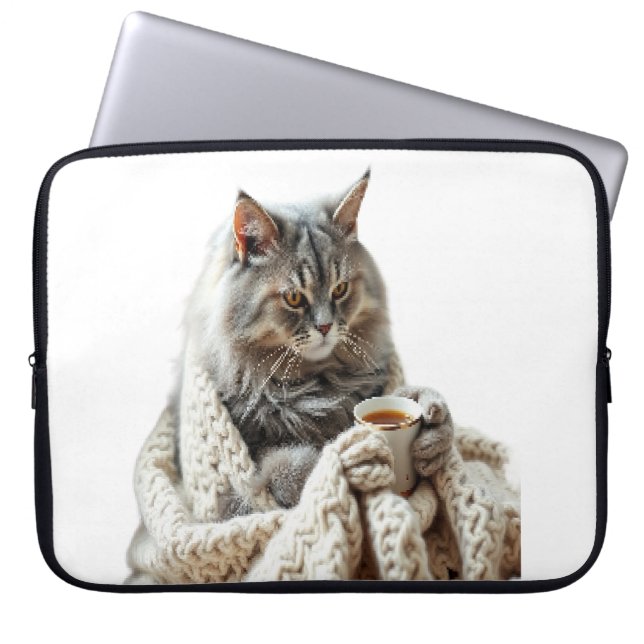Housse Pour Ordinateur Portable Profitez du thé d'hiver de chat (Devant)