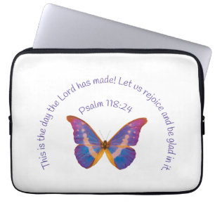Housse Pour Ordinateur Portable Psaume 118:24 et papillon aquarelle