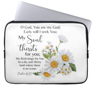 Housse Pour Ordinateur Portable Psaume 63:1 Écriture Bible Chamomile Fleurs