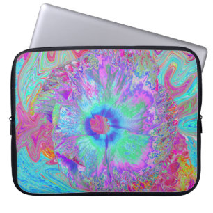 Housse Pour Ordinateur Portable Psychedelic Retro Rainbow Blue Hibiscus