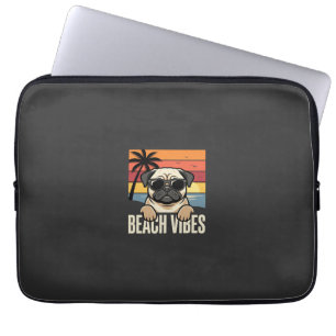 Housse Pour Ordinateur Portable Pug Chien Ambiance Plage Coucher de Soleil