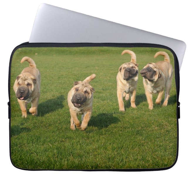 Housse Pour Ordinateur Portable Puppies Shar Pei Jouer (Devant)