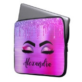 Housse Pour Ordinateur Portable Purple Glitter Sparkle Eyelashes Monogram (devant gauche)