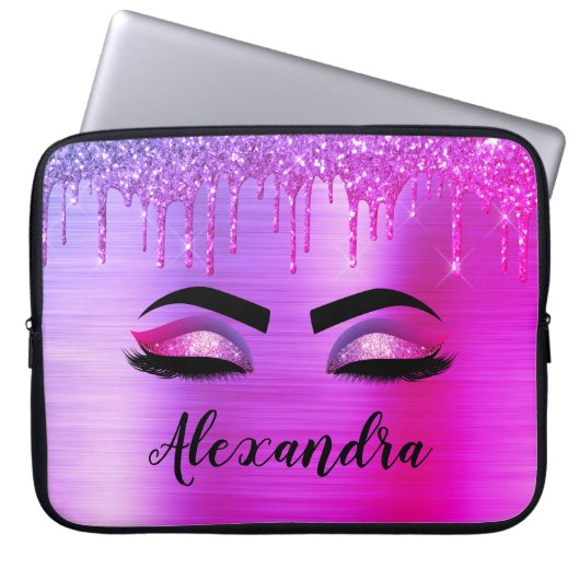 Housse Pour Ordinateur Portable Purple Glitter Sparkle Eyelashes Monogram (Devant)