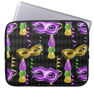 HOUSSE POUR ORDINATEUR PORTABLE PURPLE & GOLD MARDI GRAS MASQUES & TASSEURS