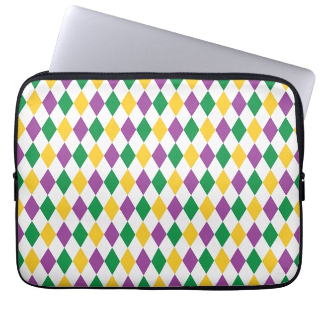 HOUSSE POUR ORDINATEUR PORTABLE PURPLE OR VERT MARDI GRAS DIAMOND MOTIFS (Devant)