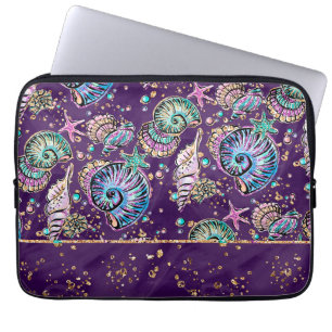 Housse Pour Ordinateur Portable Purple Underwater Luxe Dark Pastel Gold Sea Life