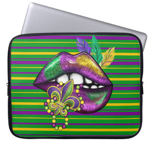 HOUSSE POUR ORDINATEUR PORTABLE PURPLE VERT GOLD STRIPES & LÈVRES LUSTRES