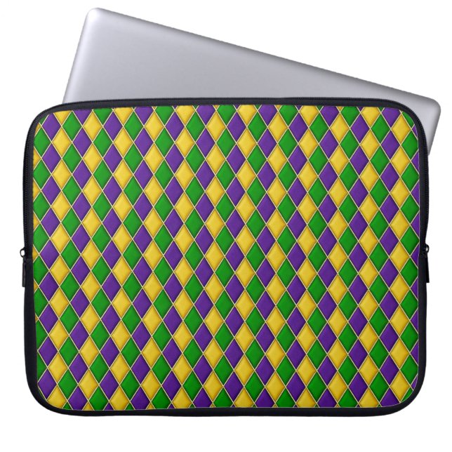 HOUSSE POUR ORDINATEUR PORTABLE PURPLE VERT JAUNE MARDI GRAS DIAMOND MOTIF (Devant)
