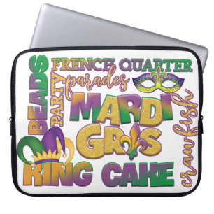 HOUSSE POUR ORDINATEUR PORTABLE QUARTIER FRANÇAIS COLORÉ KING CAKE MARDI GRAS