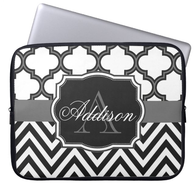 Housse Pour Ordinateur Portable Quatrefoil Chevron Monogram (Devant)