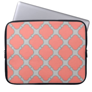 Housse Pour Ordinateur Portable Quatrefoil corail et gris