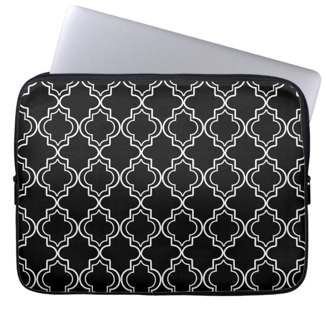 Housse Pour Ordinateur Portable Quatrefoil marocain noir et blanc (Devant)