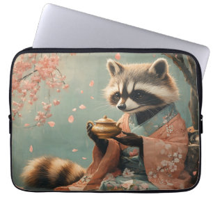 Housse Pour Ordinateur Portable Raccoon Bouddha : Thé Paisible Sous Cherry Tree