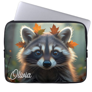 Housse Pour Ordinateur Portable Raccoon mignon dans les feuilles d'automne Personn