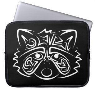 Housse Pour Ordinateur Portable Raccoon tribal noir et blanc