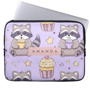 Housse Pour Ordinateur Portable Raccoons Kawaii personnalisés avec Motif Cupcakes