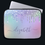 Housse Pour Ordinateur Portable Rainbow Glitter Personalized<br><div class="desc">Cute girly laptop sleeve featuring unicorn-colored rainbow faux dripping glitter down a background of purple,  pink,  blue,  green and yellow. Personalize with your name in a stylish trendy purple script with swashes.</div>