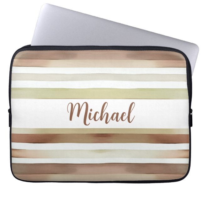 Housse Pour Ordinateur Portable Rayures D'Aquarelle Avec Nom (Devant)