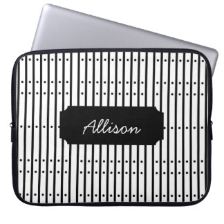 Housse Pour Ordinateur Portable Rayures noires et blanches avec des points, sur me
