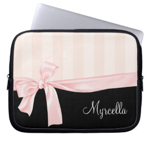Housse Pour Ordinateur Portable Rayures roses Girly parisiennes et arc rose-clair