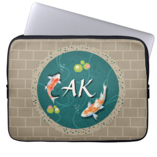 Housse Pour Ordinateur Portable Réaliste Vert Japonais Koi Poisson Pond