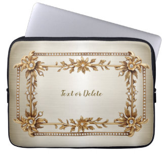 Housse Pour Ordinateur Portable Rectangle doré Fleurs Dimonées brillantes