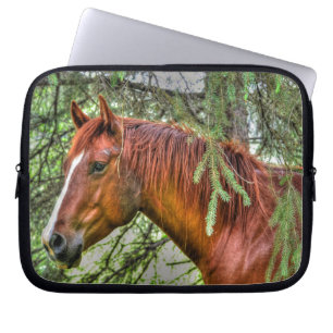 Housse Pour Ordinateur Portable Red Dun Horse et Forêt Amateur d'animaux Photo