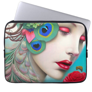 Housse Pour Ordinateur Portable Red Lips et Rose Peacock Abstrait