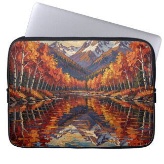 Housse Pour Ordinateur Portable Reflet du lac de montagne en automne sous les trem