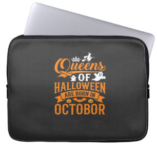 Housse Pour Ordinateur Portable Reines d'Halloween Nées en Octobre Typographie Vin