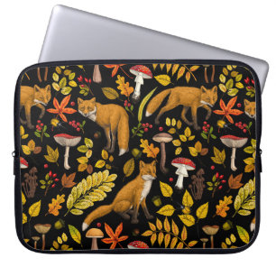 Housse Pour Ordinateur Portable Renard d'automne sur noir