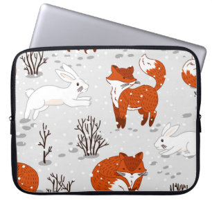 Housse Pour Ordinateur Portable Renards d'hiver Bunny Motif sans couture