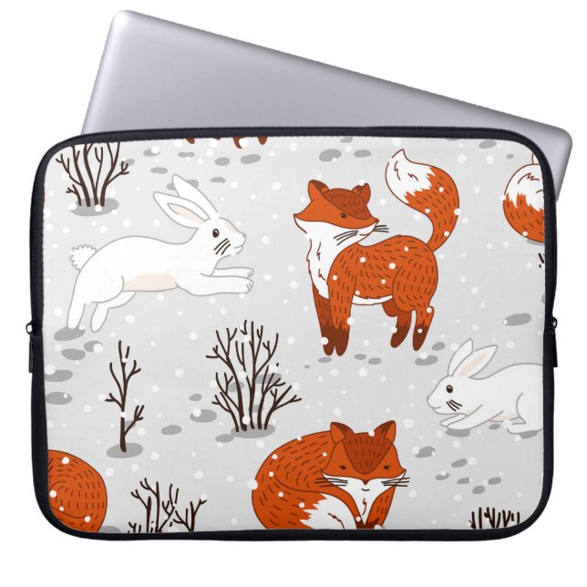 Housse Pour Ordinateur Portable Renards d'hiver Bunny Motif sans couture (Devant)