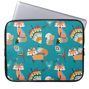 Housse Pour Ordinateur Portable Renards tribaux turquoises