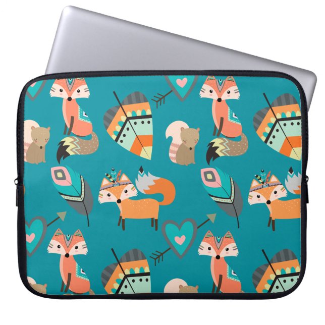 Housse Pour Ordinateur Portable Renards tribaux turquoises (Devant)