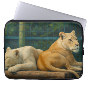 Housse Pour Ordinateur Portable Repos surveillé - Paire de lions dans le cadre du