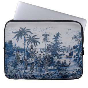 Housse Pour Ordinateur Portable Repro Chinoiserie Delft Carrelage bleu et blanc