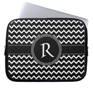 Housse Pour Ordinateur Portable Rétro élégance de zigzag noir et blanc de Chevr