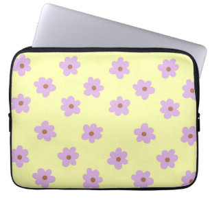 Housse Pour Ordinateur Portable Retro jaune violet floral chic printemps & été