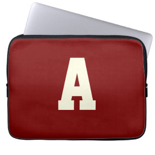 Housse Pour Ordinateur Portable Rétro monogramme alpha bordeaux crème